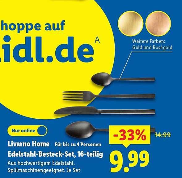 Livorno Home Edelstahl-Besteck-Set, 16-teilig