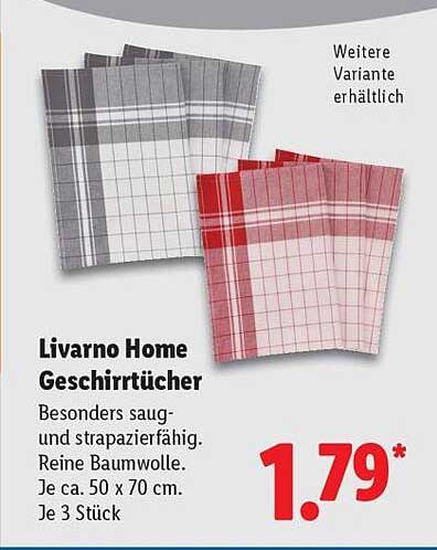 Livorno Home Geschirrtücher – 3 Stück für nur 1,79 €