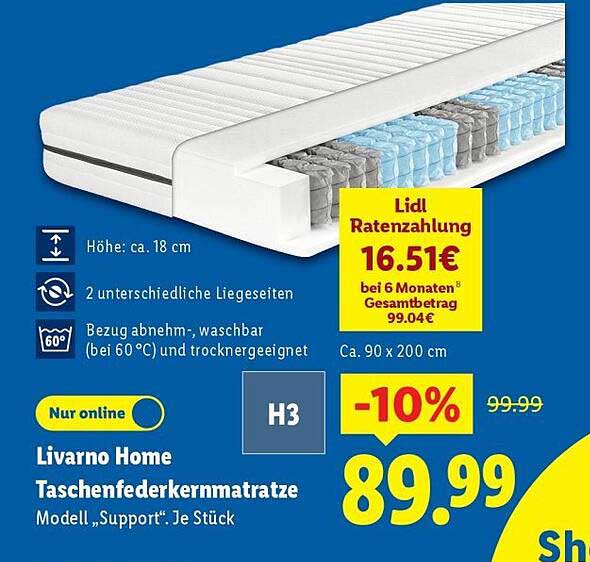 Livorno Home Taschenfederkernmatratze Modell 'Support'