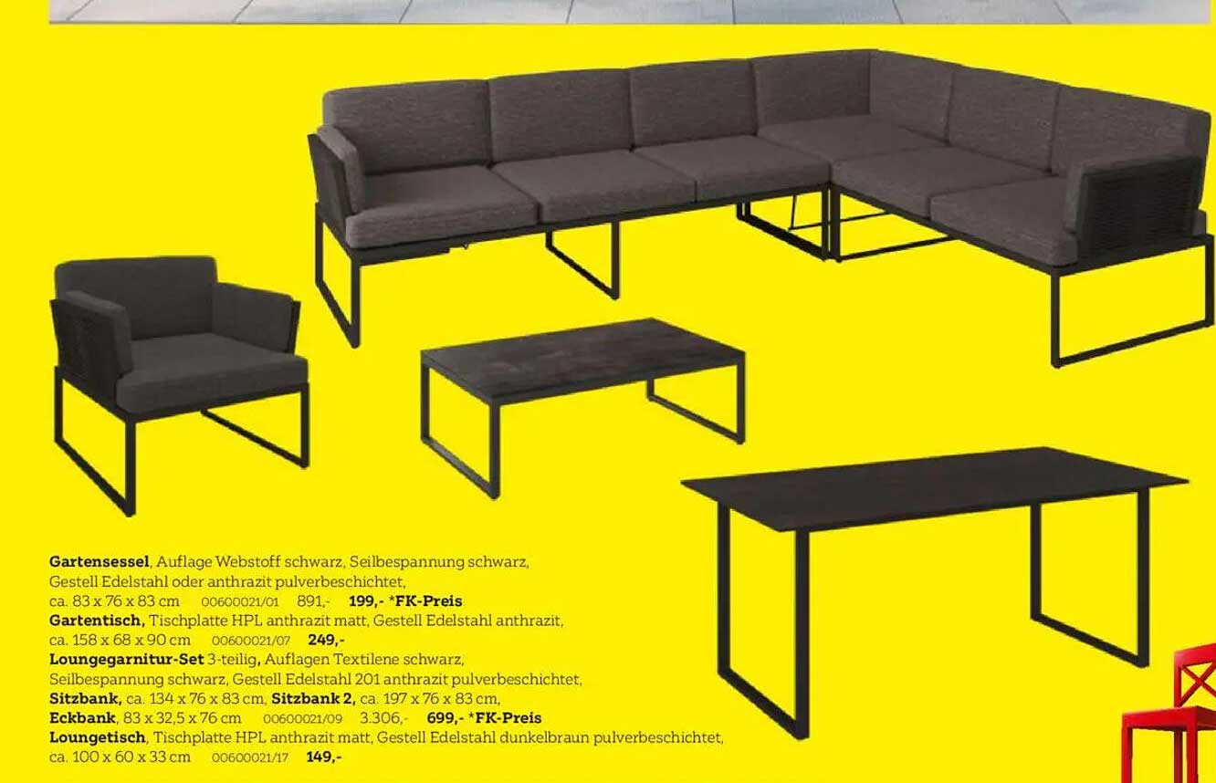Loungegarnitur-Set 3-teilig, Auflagen Textilene schwarz