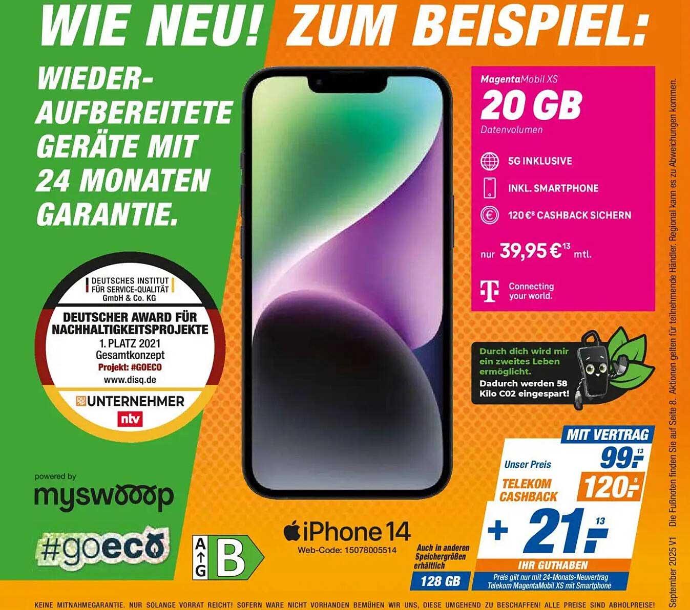MagentaMobil XS mit iPhone 14 - 20 GB Datenvolumen und 24 Monate Garantie