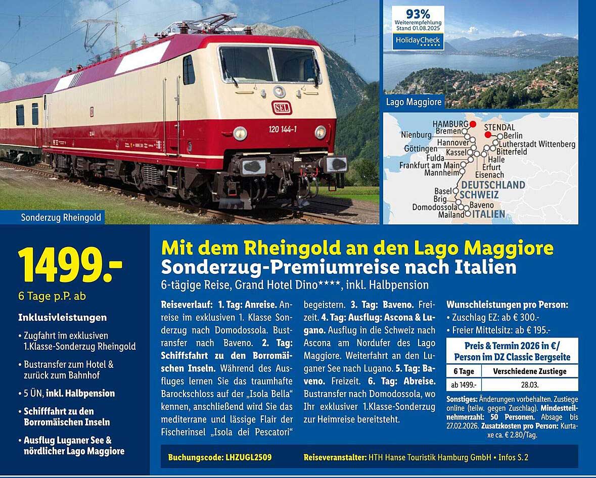 Mit dem Rheingold an den Lago Maggiore – Sonderzug-Premiumreise nach Italien
