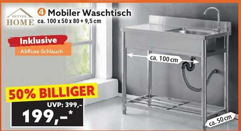 Mobiler Waschtisch 100 x 50 x 80 + 9,5 cm mit Abfluss-Schlauch