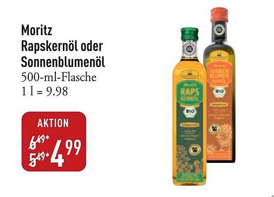 Moritz Rapskernöl oder Sonnenblumenöl 500-ml-Flasche