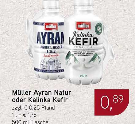 Müller Ayran Natur oder Kalinka Kefir