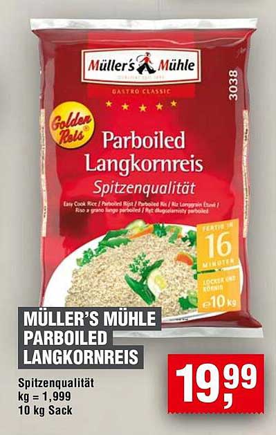 Müller's Mühle Parboiled Langkornreis 10 kg Sack