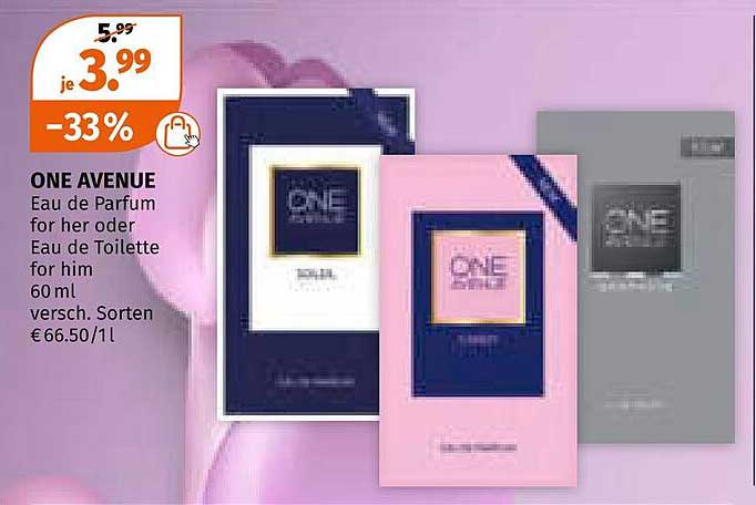 ONE AVENUE Eau de Parfum für Sie oder Eau de Toilette für Ihn 60 ml
