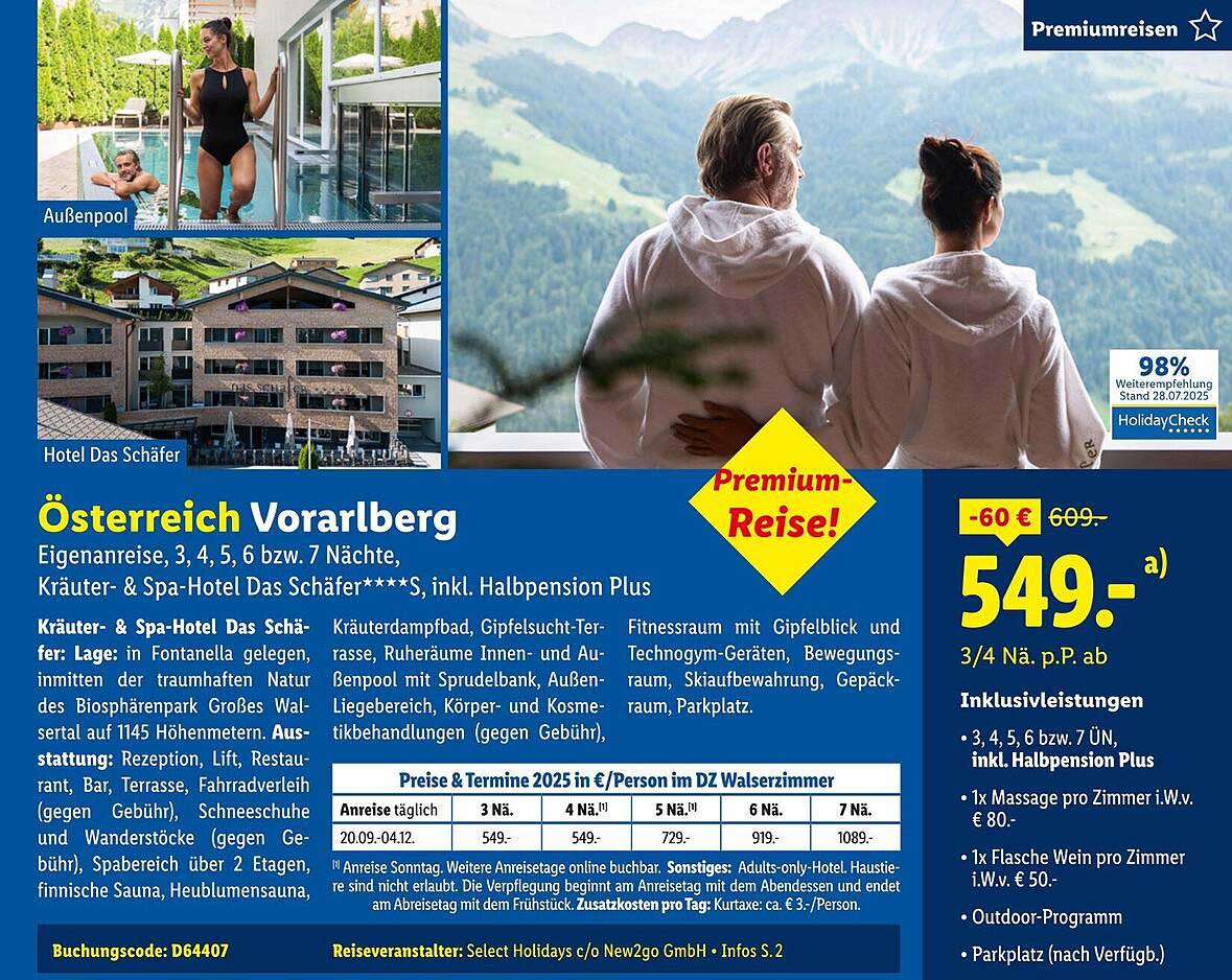 Österreich Vorarlberg - Kräuter- & Spa-Hotel Das Schäfer**** - 7 Nächte inkl. Halbpension Plus