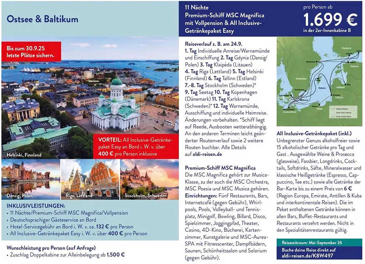 Ostsee & Baltikum: 11 Nächte Premium-Schiff MSC Magnifica mit Vollpension & All Inclusive-Getränkepaket Easy