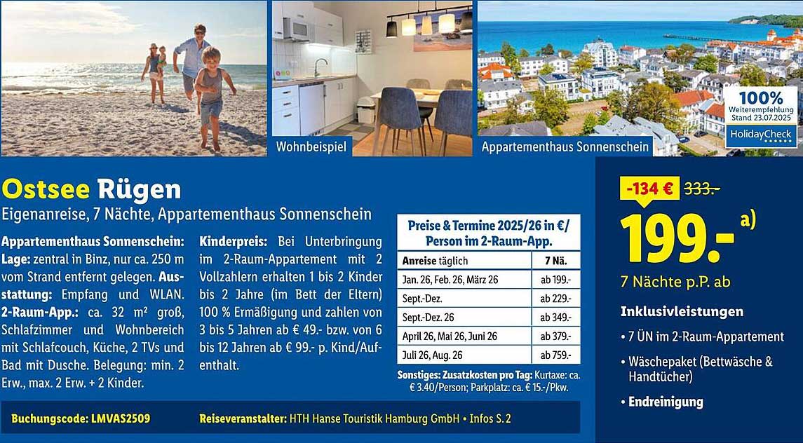 Ostsee Rügen – 7 Nächte im Appartementhaus Sonnenschein