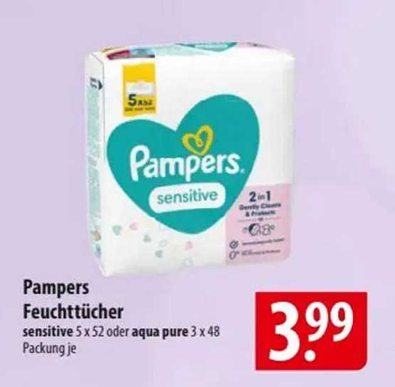 Pampers Feuchttücher sensitive 5 x 52 oder aqua pure 3 x 48