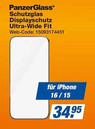 PanzerGlass® Schutzglas Displayschutz Ultra-Wide Fit für iPhone 16 / 15
