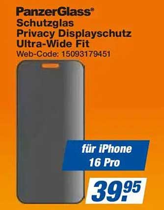 PanzerGlass® Schutzglas Privacy Displayschutz Ultra-Wide Fit für iPhone 16 Pro