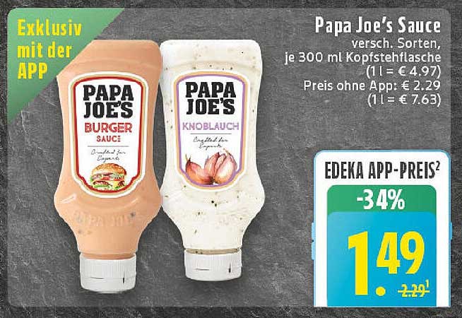 Papa Joe's Sauce - Verschiedene Sorten, je 300 ml in Kopfstechflasche