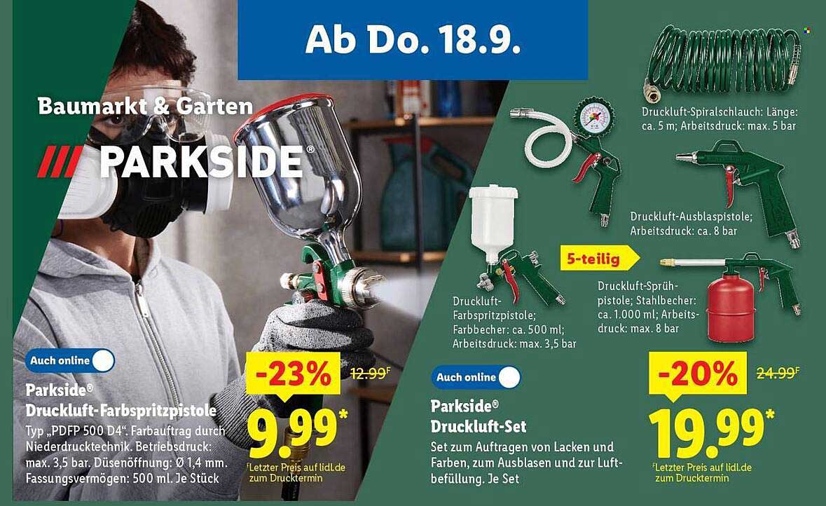 Parkside Druckluft-Farbspritzpistole Typ „PDFP 500 D4“