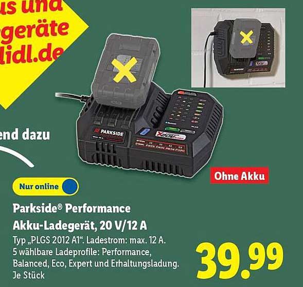 Parkside® Performance Akku-Ladegerät, 20 V/12 A