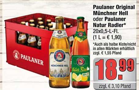 Paulander Original Münchner Hell oder Paulaner Natur Radler 20x0,5-L-Fl.