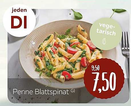 Penne Blattspinat - Vegetarisch genießen jeden Dienstag