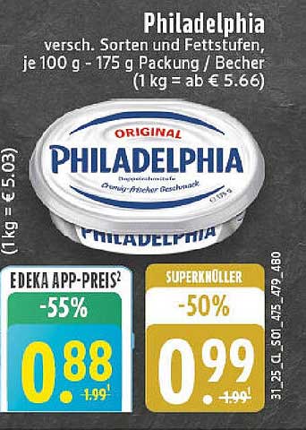 Philadelphia - verschiedene Sorten und Fettstufen, je 100 g - 175 g Packung / Becher