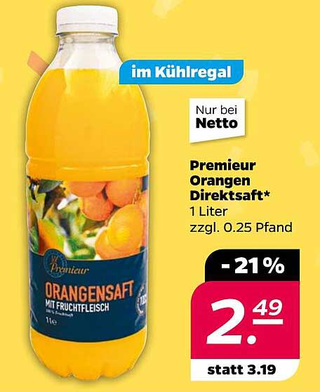 Premieur Orangen Direktsaft 1 Liter