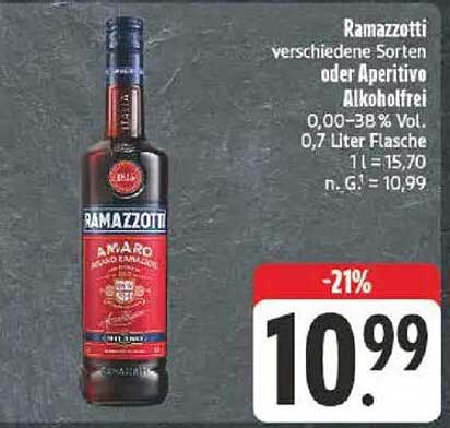 Ramazzotti verschiedene Sorten oder Aperitivo Alkoholfrei