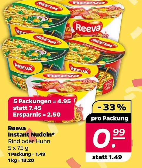 Reeva Instant Nudeln - Rind oder Huhn