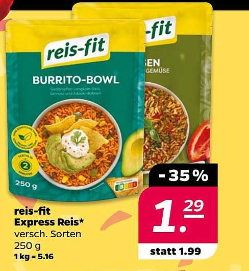 reis-fit Express Reis – Verschiedene Sorten