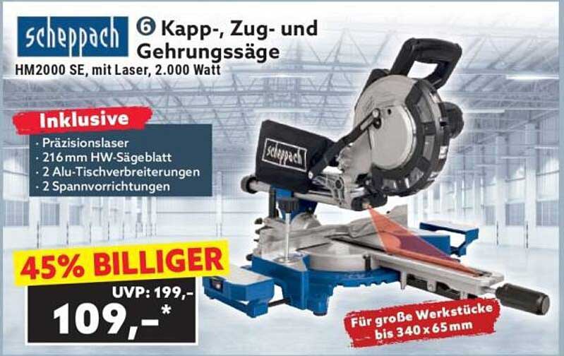 Scheppach 6 Kapp-, Zug- und Gehrungssäge HM2000 SE mit Laser, 2.000 Watt