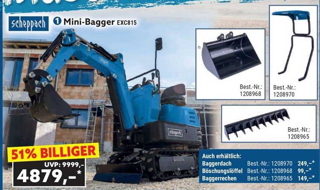 Scheppach Mini-Bagger EXC815 - 51% Billiger!