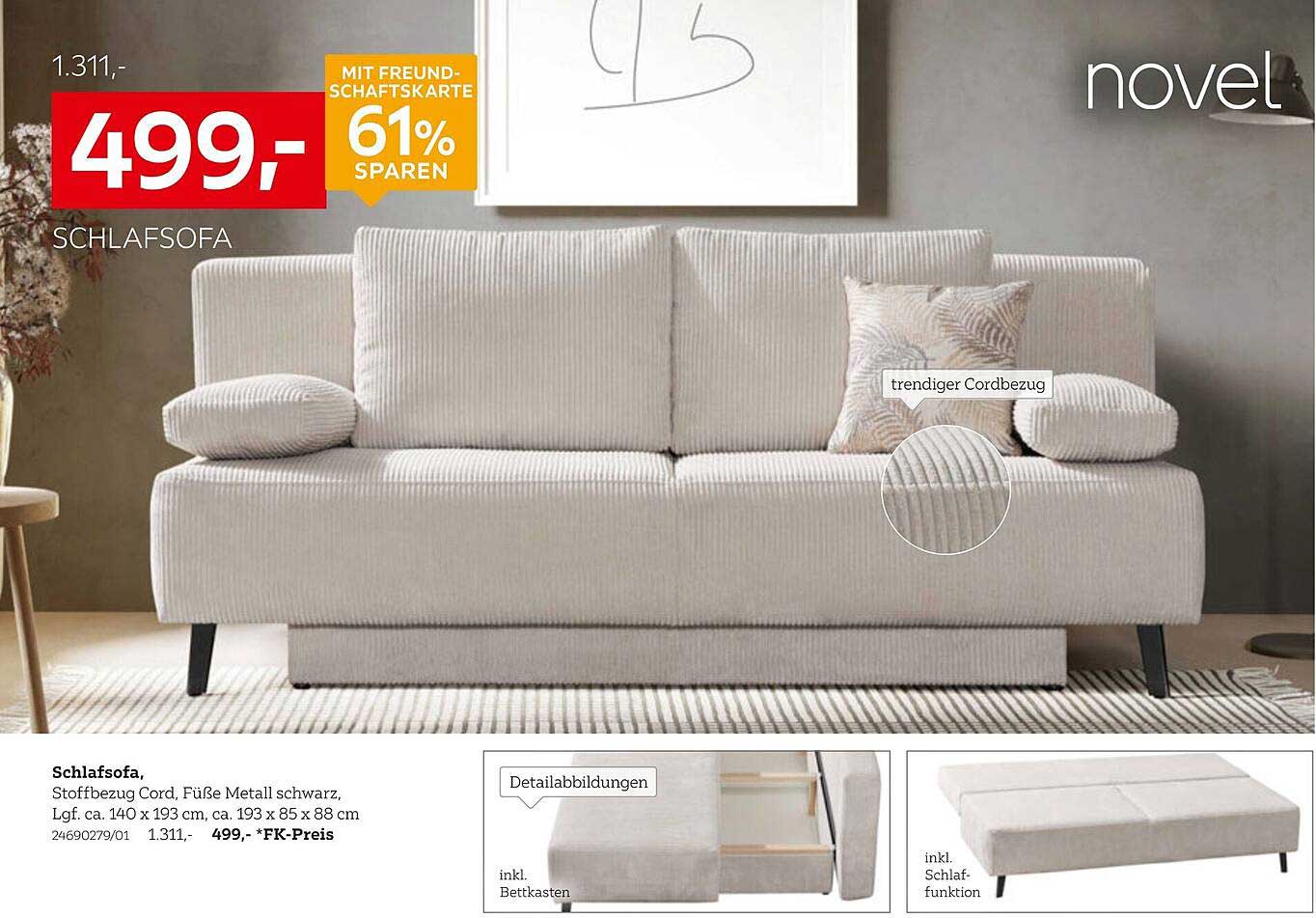 Schlafsofa Novel mit Cordbezug - Eleganz und Funktionalität vereint
