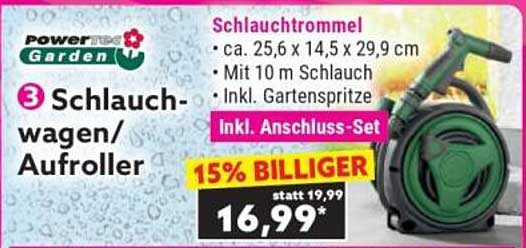 Schlauchwagen/Aufroller mit 10 m Schlauch und Gartenspritze