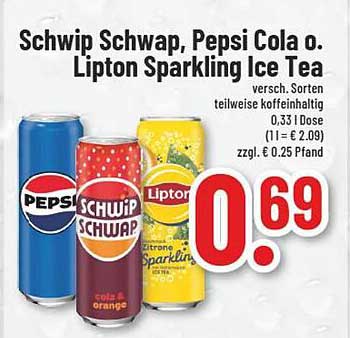 Schwip Schwap, Pepsi Cola o. Lipton Sparkling Ice Tea 0,33 l Dose