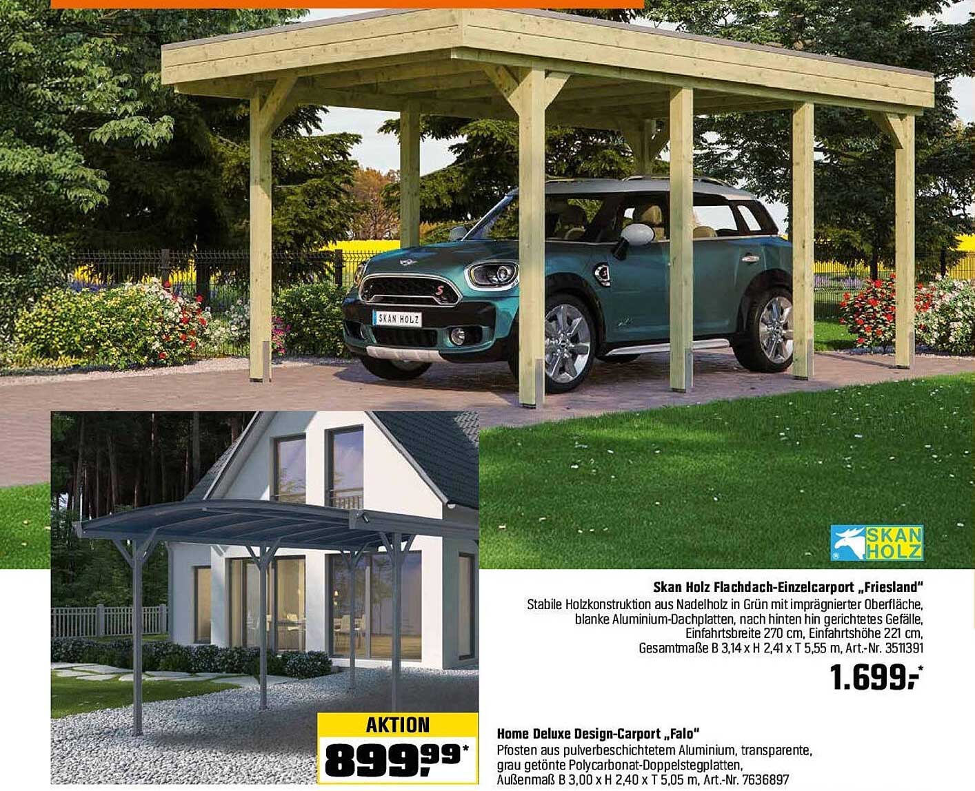 Skan Holz Flachdach-Einzelcarport 'Friesland'
