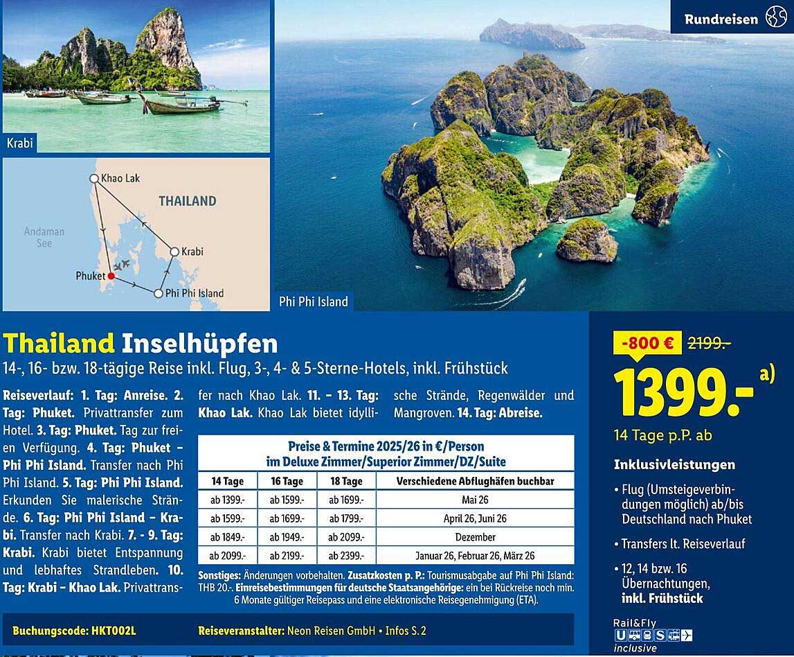 Thailand Inselhüpfen – 14, 16- oder 18-tägige Reise inkl. Flug, 3–5-Sterne-Hotels, inkl. Frühstück