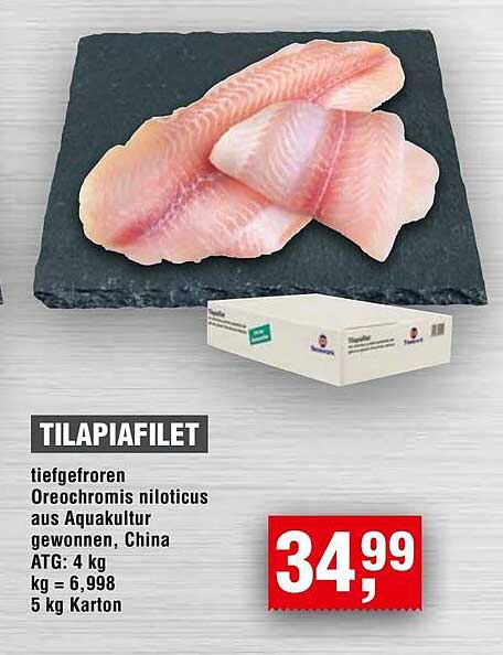 Tilapiafilet tiefgefroren - Oreochromis niloticus aus Aquakultur gewonnen
