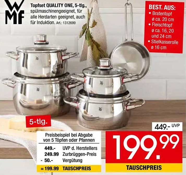 Topfset QUALITY ONE, 5-tlg., spülmaschinengeeignet, für alle Herdarten geeignet, auch für Induktion.