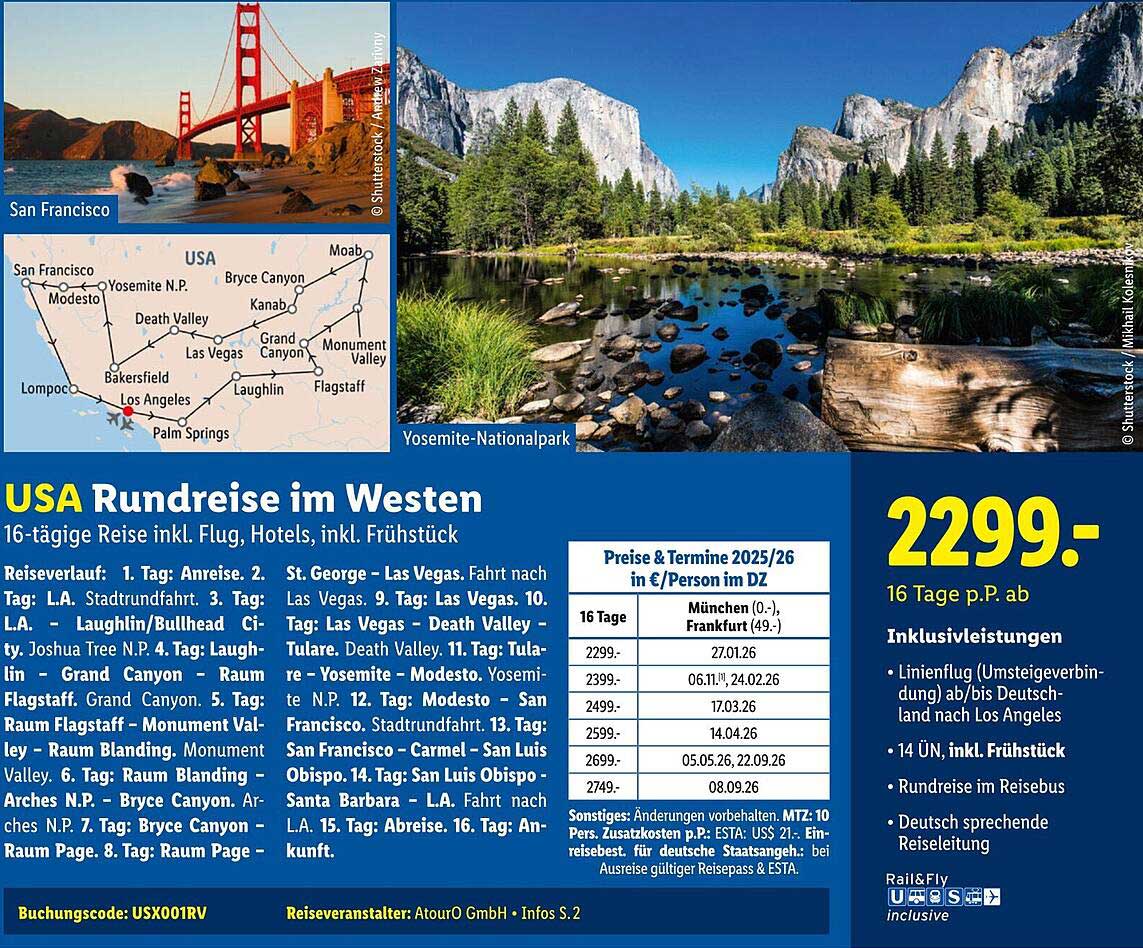 USA Rundreise im Westen – 16-tägige Reise inkl. Flug, Hotels, inkl. Frühstück