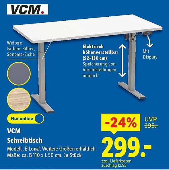 VCM Schreibtisch Modell 'E-Lona' - Elektrisch höhenverstellbar