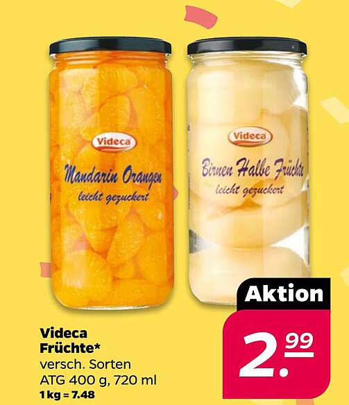 Videca Früchte - Mandarin Orangen und Birnen Halbe Früchte