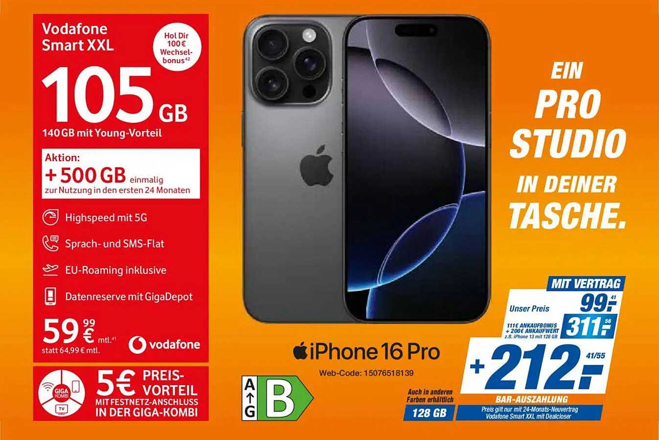 Vodafone Smart XXL 105 GB mit iPhone 16 Pro