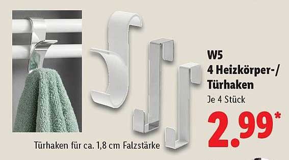W5 4 Heizkörper-/Türhaken - Je 4 Stück