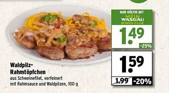Waldpilz-Rahmtöpfchen aus Schweinefilet, verfeinert mit Rahmsauce und Waldpilzen, 100 g