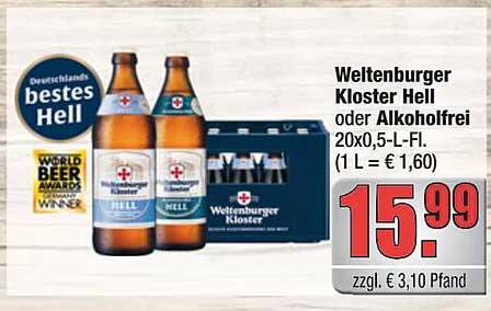 Weltenburger Kloster Hell oder Alkoholfrei 20x0,5-L-Fl.