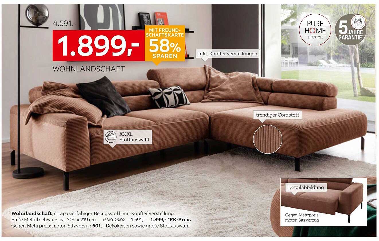 Wohnlandschaft mit trendigem Cordstoff