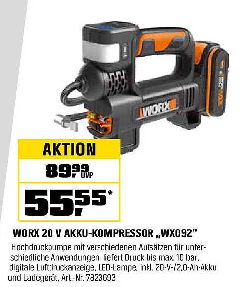 WORX 20 V AKKU-KOMPRESSOR „WX092“
