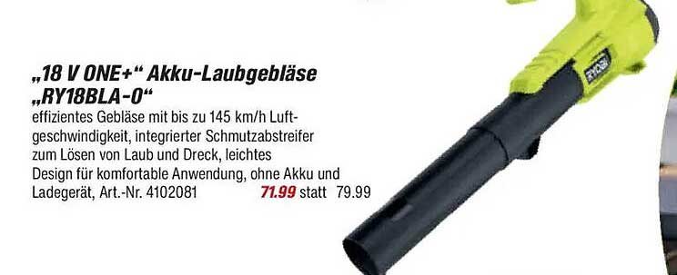 „18 V ONE+“ Akku-Laubbläser „RY18BLA-0“