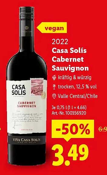 2022 Casa Solís Cabernet Sauvignon 0,75l - vegan und kräftig!