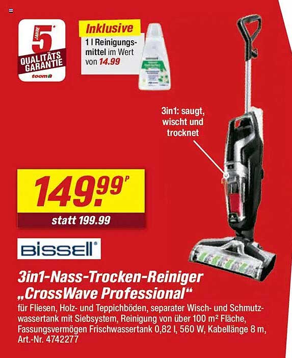3in1-Nass-Trocken-Reiniger „CrossWave Professional“ von Bissell