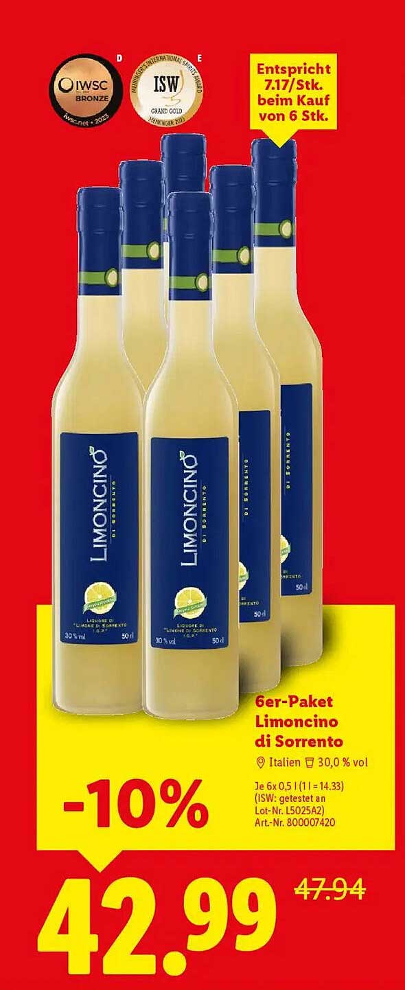 6er-Paket Limoncino di Sorrento