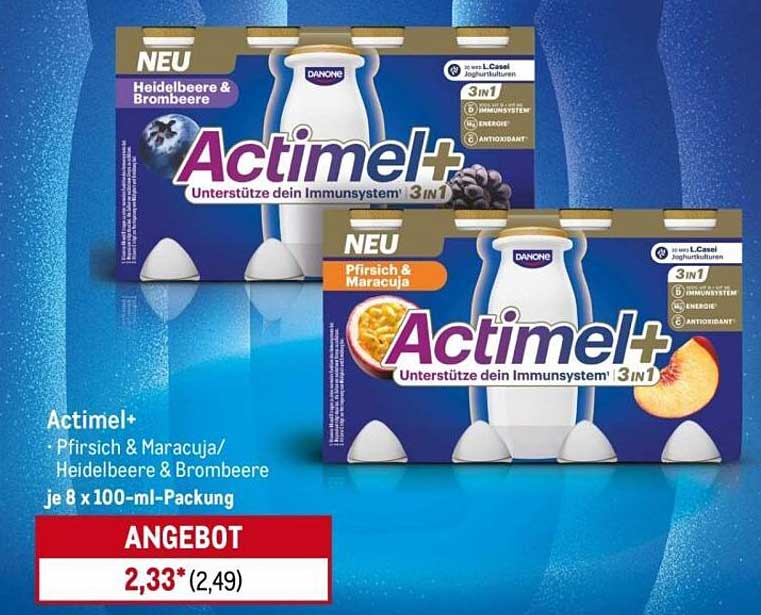Actimel+ Pfirsich & Maracuja / Heidelbeere & Brombeere je 8 x 100-ml-Packung